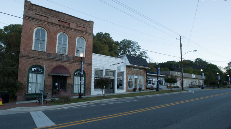 Main Street of Springville, AL featuring historic shops and buildings