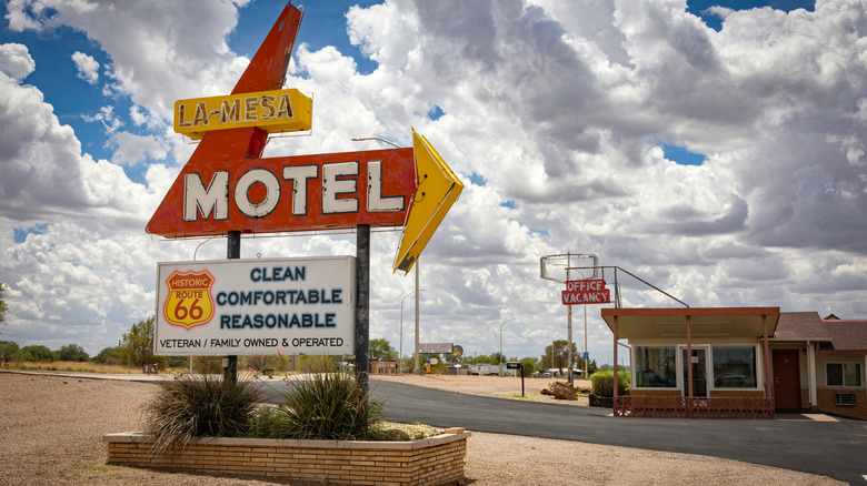Exterior of La Mesa Motel in Santa Rosa, New Mexico.