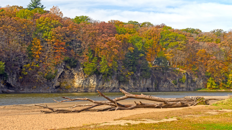 Quiet river bluffs along the Cedar River in autumn
