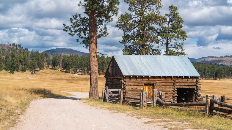 A log cabin in Valles Caldera National Preserve in New Mexico