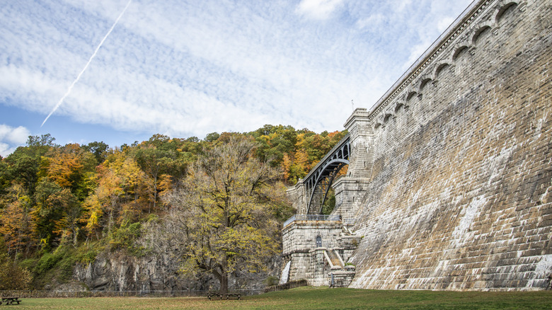 A viw of Croton Bridge Park, showing a bridge and foliage