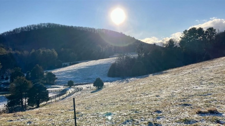 Sun, blue skies, and hills in Rocky Mount, Virginia