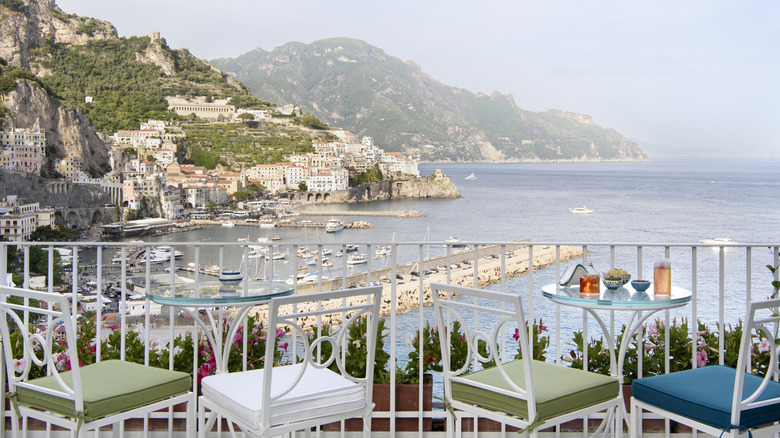 View of the Amalfi Coast in Italy from one of the terraces at Hotel Miramalfi