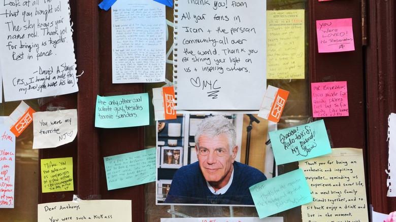 Memorial notes like with a picture of Anthony Bourdain