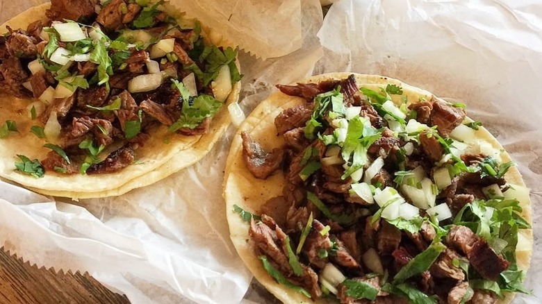 A close-up of a plate of tacos at Taqueria El Asadero, Chicago, Illinois
