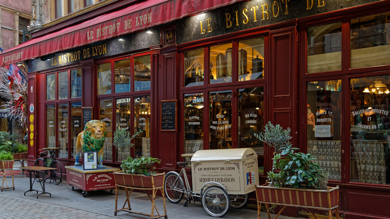 A traditional bouchon restaurant in Lyon, France