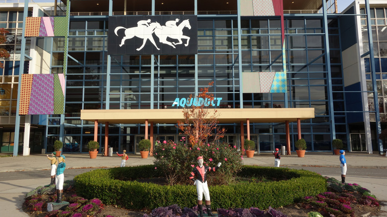 Entrance to the Aqueduct Racetrack horse-racing facility in Queens, New York