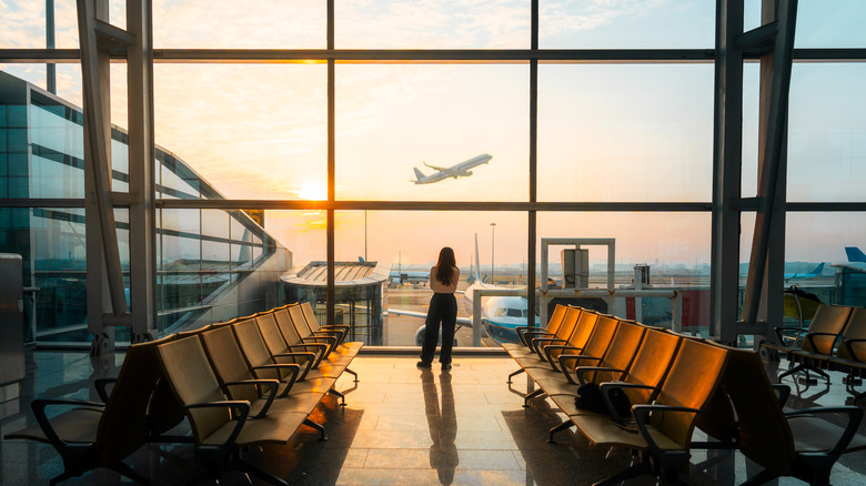 Woman alone in airport
