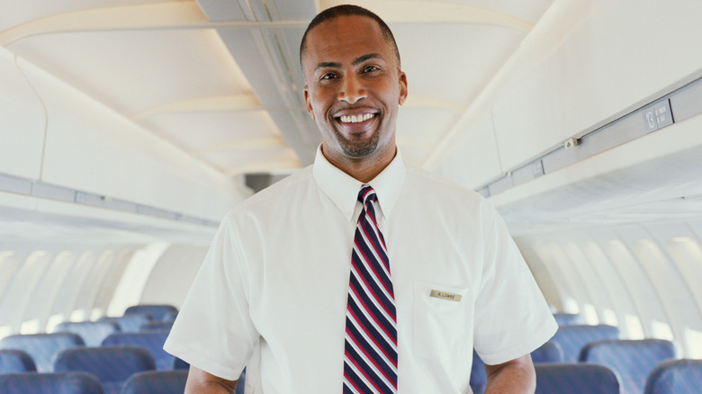 A flight attendant in plane