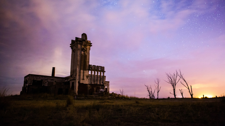The Abandoned Matadero slaughterhouse in Villa Epecuen, Argentina, during sunset
