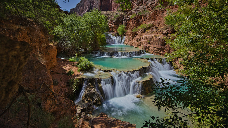 Several waterfalls make up the area known as Havasu Falls