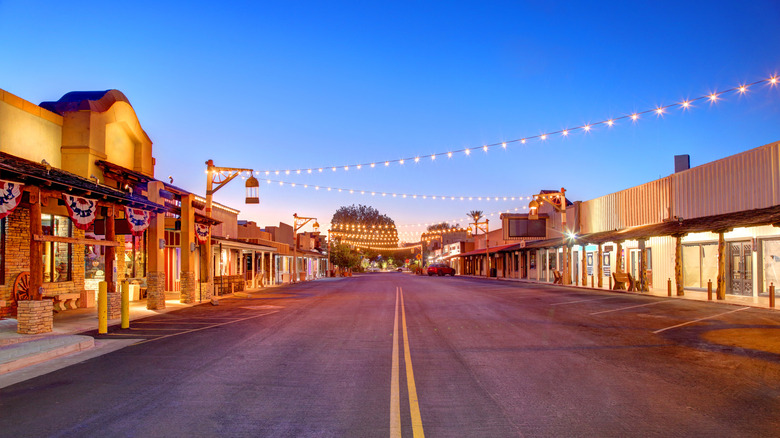 An empty road in Old Town Scottsdale, Arizona