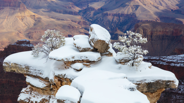 Part of Grand Canyon covered with snow