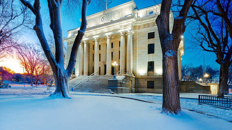 Courthouse Square in Prescott, Arizona afrer a snowfall