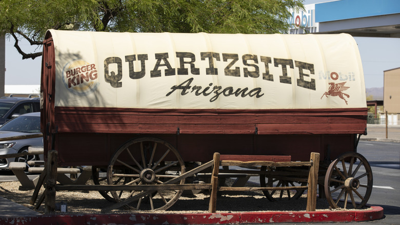 Wagon sign welcoming you to Quartzsite Arizona