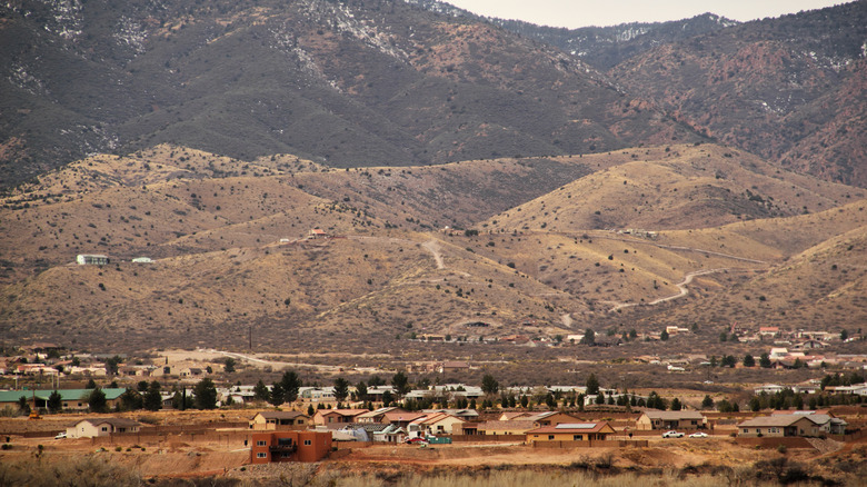 Houses in Clarkdale, Arizona with the Mingus Mountains in the background.