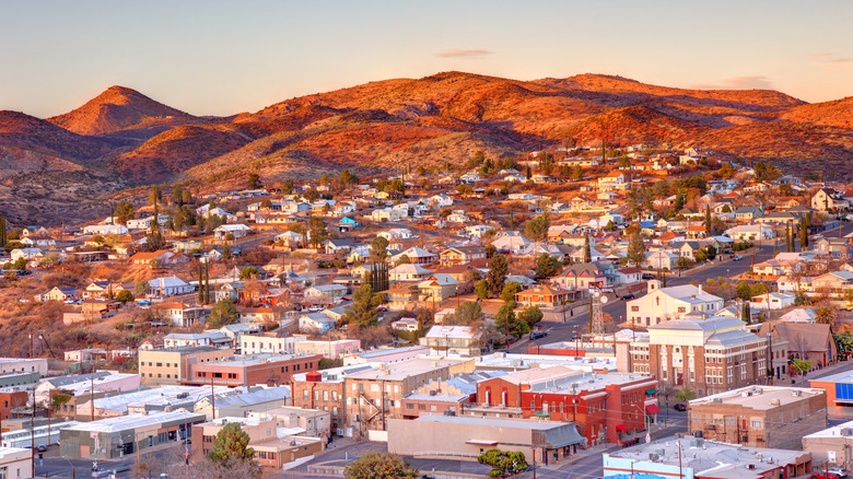 Globe, Arizona overhead view of the town with the Pinal Mountains in the background