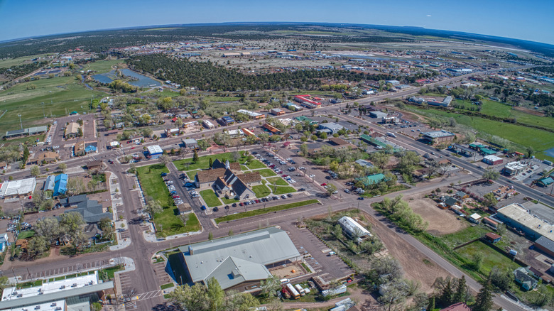 Overhead view of Show Low town limits with mountains in the distant background
