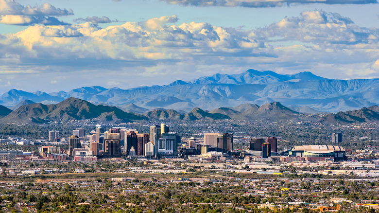 Phoenix, Arizona, skyline with mountains in background