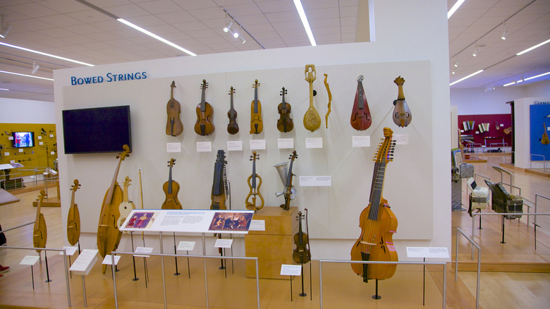 Bowed string instruments displayed at the Musical Instrument Museum in Phoenix, Arizona