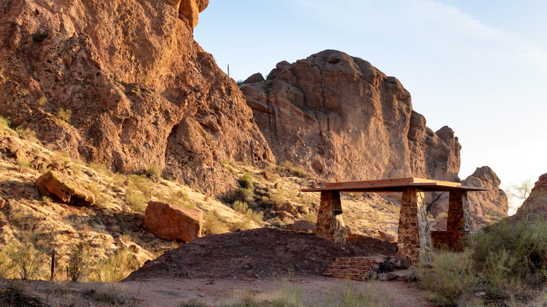 Rock formations on a trail going up Camelback Mountain in Phoenix