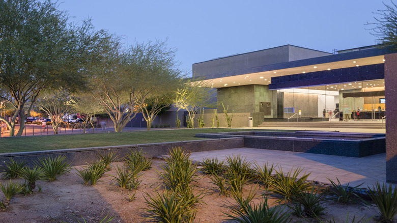 Sunset viewed outside of the Phoenix Art Museum