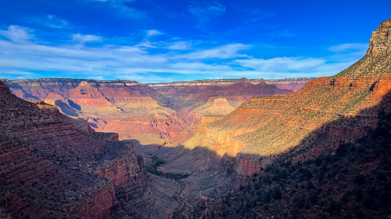 Deep shadows spreading to the Grand Canyon along the Bright Angel Trail