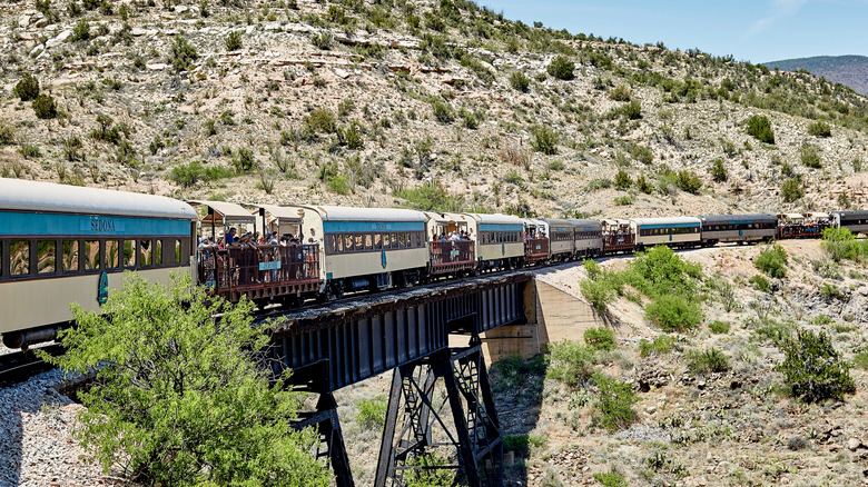 The Verde Canyon Railroad crossing a scenic bridge.