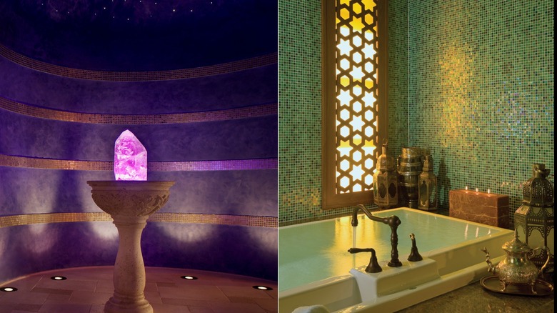 Giant crystal at the Joya Spa at Omni Scottsdale Resort & Spa at Montelucia & a tub in the Joya Spa suite