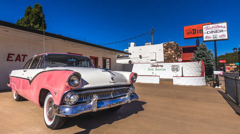 Car outside of a diner in Williams, Arizona