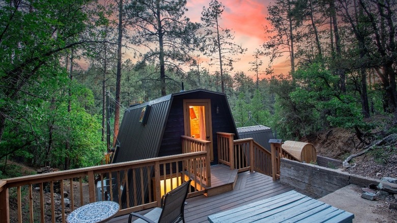 Sunset over forest cabin near Prescott