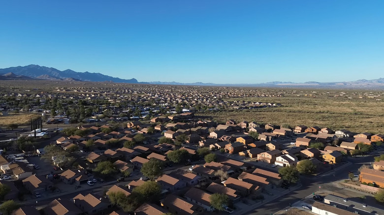 Aerial view of Corona de Tucson with mountain views