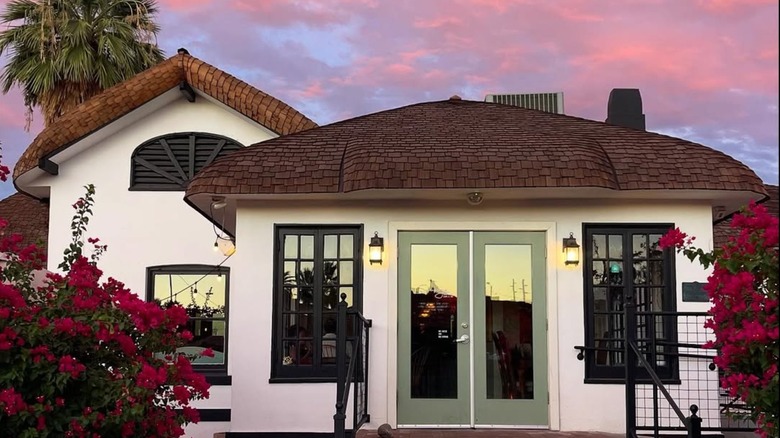 Exterior of Sauvage Wine Bar at sunset