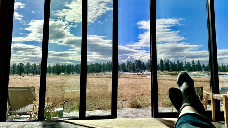 View looking out the window from inside the glamping structures at Backland