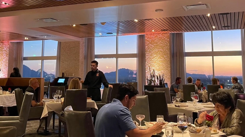 Orange Sky restaurant with the sunset view in background