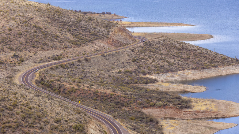 An elevated view of Roosevelt Lake, AZ