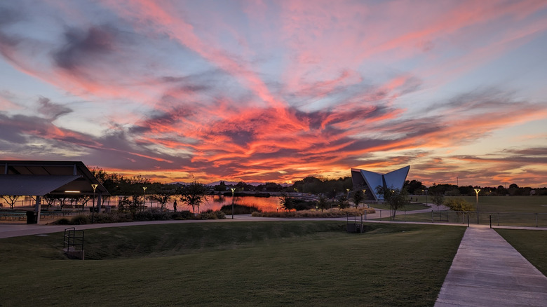 Sunset at the Gilbert Regional Park in Arizona