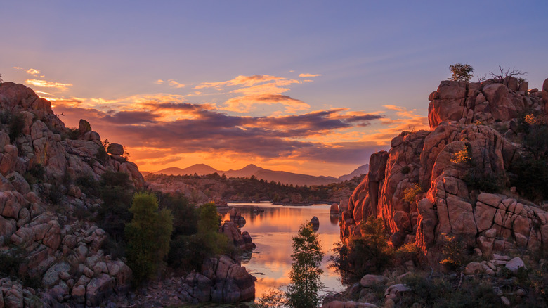 Watson Lake in Arizona at sunset