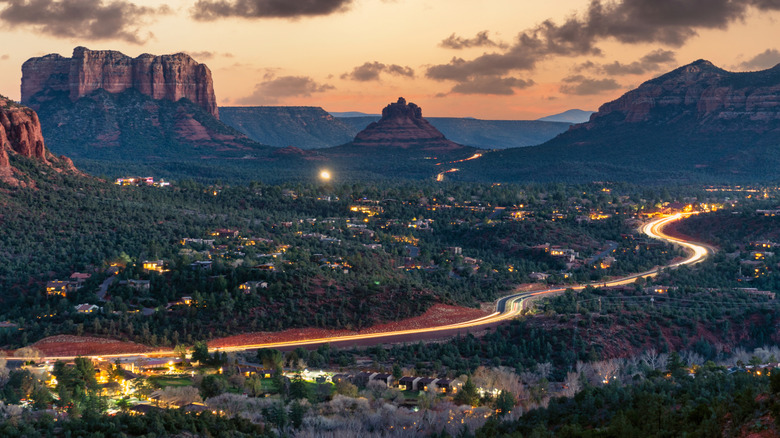 Ariel view of Scottsdale, Arizona, at either sunrise or sunset.