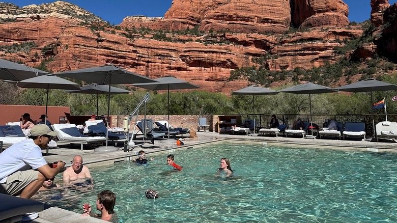 Enchantment Resort's pool with a view of the surrounding red rocks in Arizona