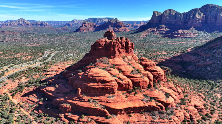 Aerial view of Sedona Bell Rock and Courthouse Rock