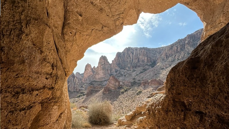 A view through the mouth of a cave in the Mt. Nutt Wilderness in Arizona's Black Mountains