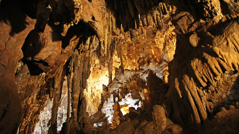 Rock formations inside the cave at Colossal Cave Mountain Park in Vail, Arizona, near Tucson in the Sonoran Desert.