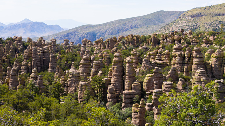 Rock formations and mountains in Chiricahua National Monument