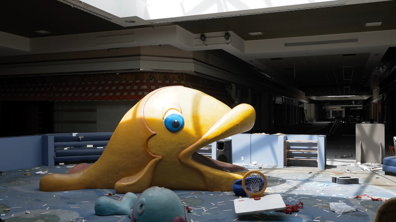 Kids play area in disrepair at the abandoned Pines Mall in Arkansas