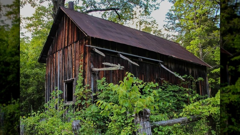 Side profile of an abandoned building in Rush, Arkansas