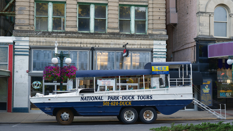 A National Park Duck Boat parked on the street