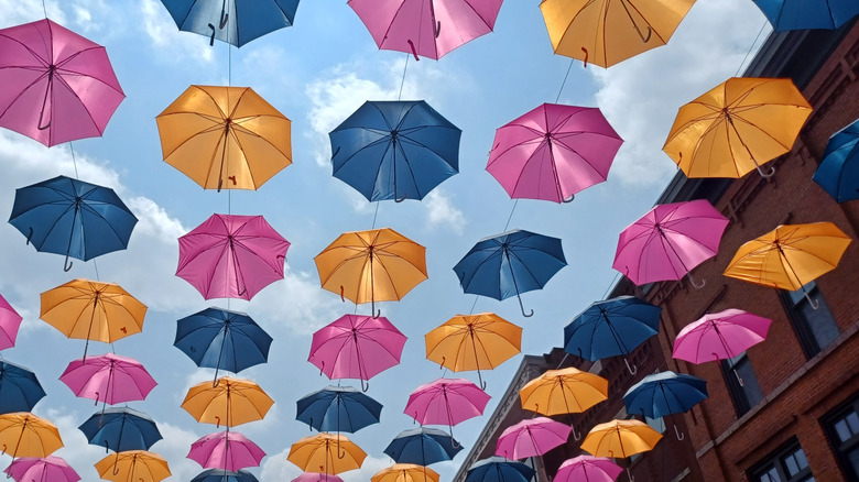 Umbrellas above the street in downtown Wausau