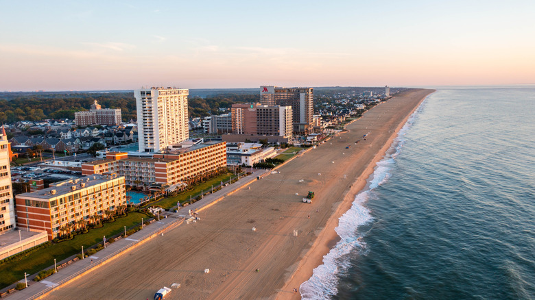 Aerial view of Virginia Beach during sunset