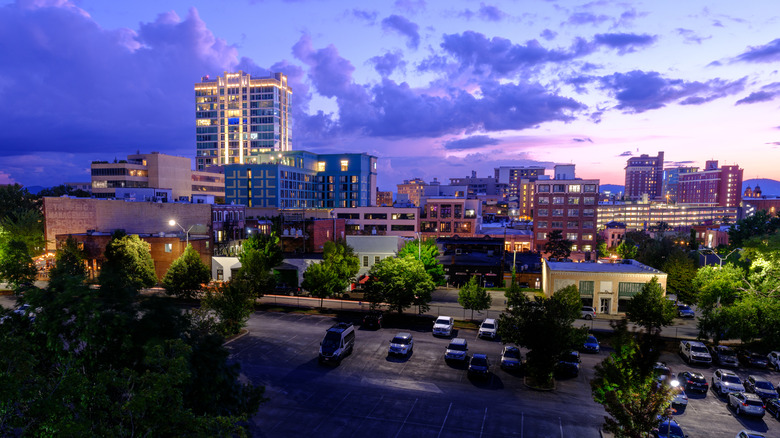 Downtown Asheville skyline at dusk